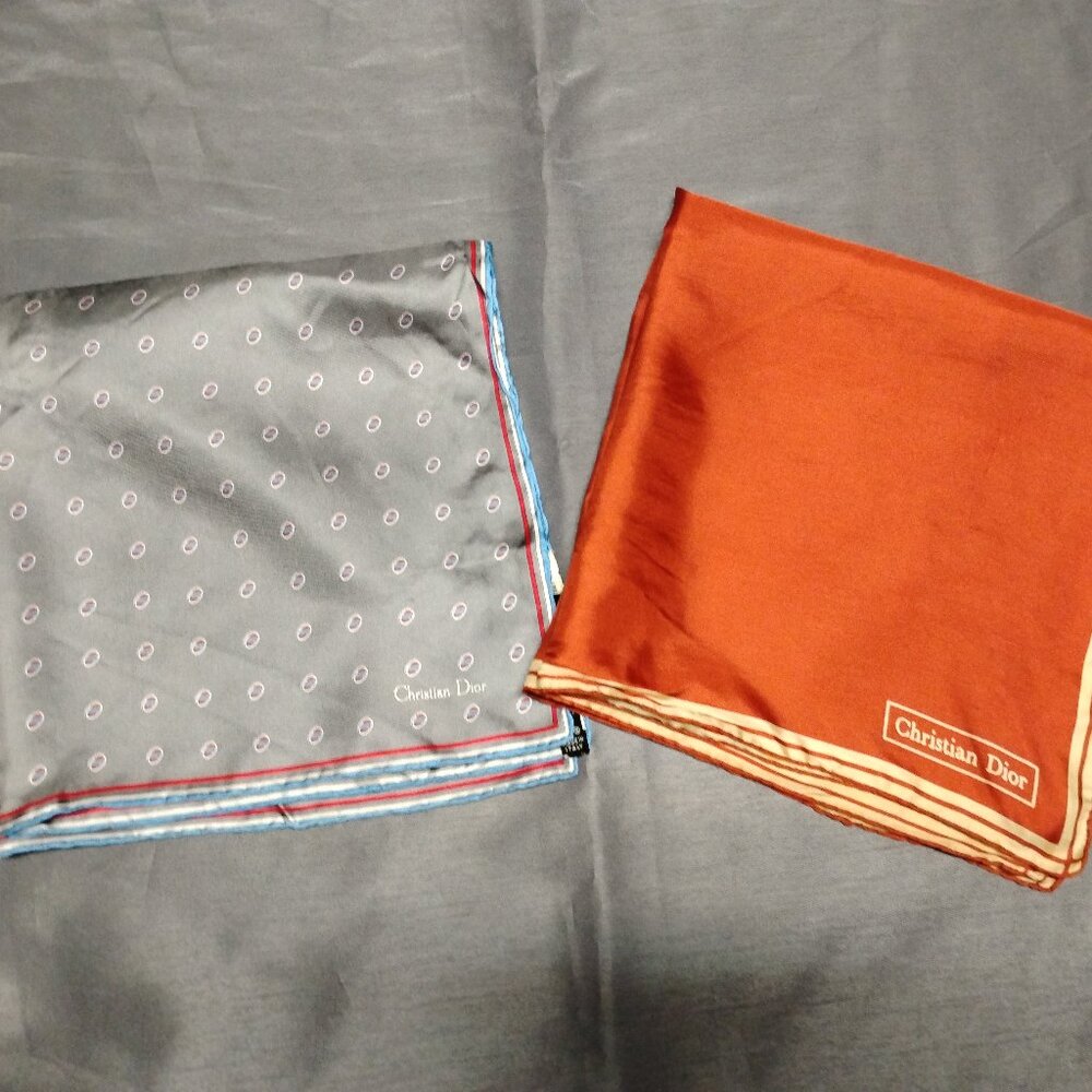❤️2 CHRISTIAN DIOR Pocket Square Bandana Luxurious Silk Scarf - Picture 8 of 8